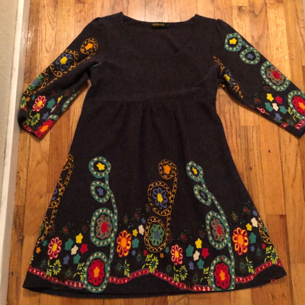 REBORN Baby Doll Dress Boho Charcoal w Graphics